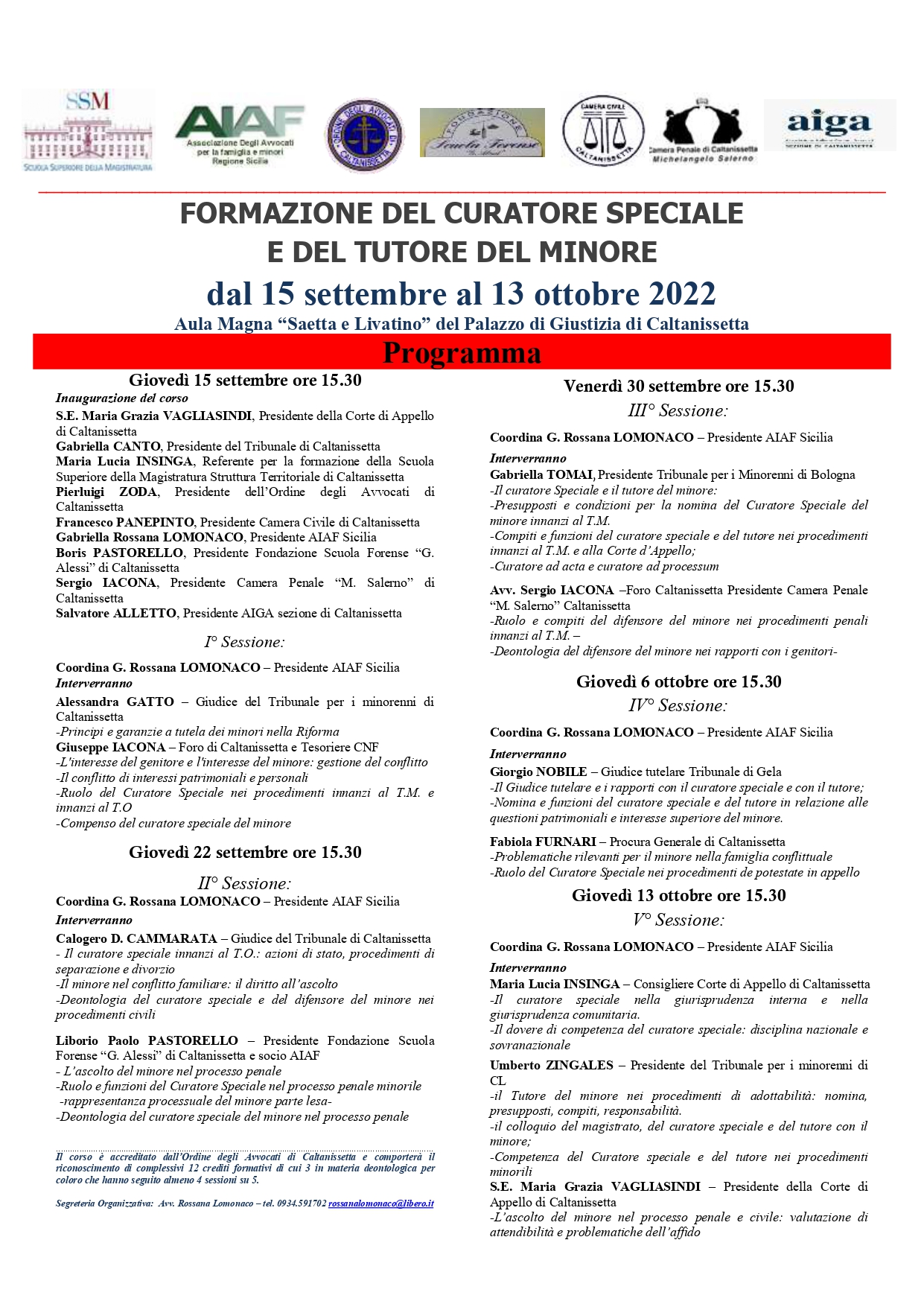 CORSO PRATICO PER LA FORMAZIONE DEL CURATORE SPECIALE E DEL TUTORE DEL MINORE